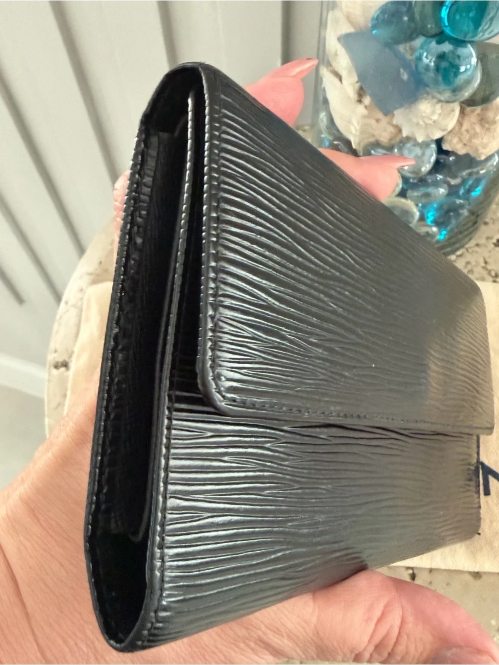 Louis Vuitton Black Epi Trifold Leather Clutch Porte Tresor Wallet